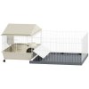 PawHut Guinea Pig Cage with Removable Pet Playpen, Waterproof Pad, Hay Feeder, Water Bottle, Food Dish, Hideaway, Balcony, Soft-Covered Ramp, Wheels, Small Animal Cage for Guinea Pig, Hedgehog