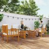 Outsunny 4 Piece Garden Furniture Set, 4 Seater Acacia Wood Patio Conversation Set with 2 Chairs, Loveseat, Thick Cushions and Coffee Table, Slat Design, Teak