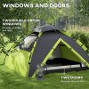 Outsunny Camping Tent, 3-4 Man Family Dome Tent, 2000mm Waterproof, with Carry Bag and Top Hook, for Fishing Hiking Festival, Quick Setup, Green