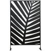 Outsunny Decorative Garden Privacy Screen with Stand, 6.5FT Freestanding Metal Outdoor Divider, Decorative Privacy Panel with Expansion Screws for Garden Pool Hot Tub, Banana Leaf Style, Black