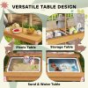 AIYAPLAY Kids Picnic Table, Wooden Children Garden Table and Bench Set with Removable & Foldable Umbrella, Cushions, Storage Boxes, Flamingo Theme Outdoor Furniture for Boys Girls, Pink