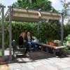 Outsunny 3 x 3(m) Garden Pergola with Retractable Roof Canopy and Wood Grain Aluminium Frame, Outdoor Gazebo Pergola Kit, UPF30+ Sun Shade Shelter for Deck, Porch, Grey