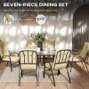 Outsunny 7 Pieces Garden Dining Set, Outdoor Rectangular Dining Table and 6 Cushioned Armchairs, Tempered Glass Top Table w/ Umbrella Hole, Texteline Seats, Beige