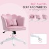 HOMCOM Velvet Office Chair with Petal Shell Back and Lumbar Pillow, Armless Desk Chair with Wide Seat and Tilt Function, Height Adjustable Swivel Makeup Vanity Chair for Bedroom, Pink