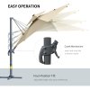 Outsunny 3(m) Cantilever Roma Parasol with LED Solar Lights, Crank & Tilt, Aluminium Frame, Cross Base and Adjustable Canopy 360° Rotating Sun Umbrella with 2-Tier Shade, Beige
