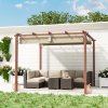 Outsunny 3 x 3(m) Garden Pergola with Retractable Roof Canopy and Wood Grain Aluminium Frame, Outdoor Gazebo Pergola Kit, UPF30+ Sun Shade Shelter for Deck, Porch, Natural Wood Finish