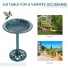 Outsunny 50cm Bird Bath for Garden, Outdoor Birdbath Stand, Decorative Bird Drinking Stand with Scallop-like Pattern, Time-Worn Finish, Green