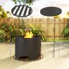 Outsunny Outdoor Round Fire Pit with Lid, Wood Burning Firepit with Fire Poker and Floor Mat for Patio Bonfire BBQ Camping, Black