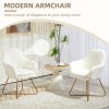 HOMCOM Modern Dining Chair Set of 2, Sherpa Fleece Armchair with Padded Seat, Occasional Bedroom Chair with Cross Steel Legs for Living Room, Cream White