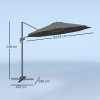 Outsunny 3 x 3(m) Cantilever Parasol with Cross Base, Garden Umbrella with 360 Rotation, Crank Handle and Tilt for Outdoor, Patio, Black
