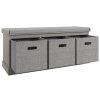 HOMCOM Shoe Bench with 3 Fabric Baskets, Shoe Storage Bench with Seat Cushion, Shoe Cabinet for Entryway, Hallway, Living Room, Bedroom