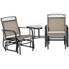Outsunny Double Outdoor Glider Chair, 2 Seater Patio Rocking Chairs, Swing Bench with Tempered Glass Table, Breathable Mesh Fabric for Backyard, Garden, Porch, Brown