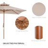 Outsunny 3 x 3 (m) Garden Parasol Umbrella, Large Square Outdoor Patio Sunshade Canopy with Double Tier, 48 mm Wooden Pole, 8 Ribs for Balcony, Beige