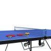 SPORTNOW 9FT Folding Table Tennis Table, Portable Full-Size Ping Pong Table w/ 8 Wheels, 2 Bats, 3 Balls, Quick Set-Up Indoor Game Table - Blue