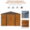 Outsunny 9 x 6ft Metal Garden Shed, House Hut Gardening Tool Storage with Ventilations, Sliding Door, Sloped Roof for Garden, Patio, Brown