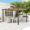 Outsunny 3 x 4m Pergola with Retractable Roof, Aluminium Frame Garden Gazebo Canopy Outdoor Sun Shade Shelter for Grill, Patio, Deck, Khaki