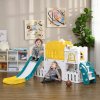 AIYAPLAY Kids Slide, 7 in 1 Toddler Slide for Indoor Use, with Basketball Hoop, Climber, Telescope, Tunnel, Steering Wheel, platform Aisle, Storage Basket, for Ages 1-3 Years, Yellow