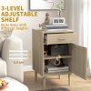 HOMCOM Bedside Table Set of 2, Rattan Side Tables with Drawer, Cabinet and Adjustable Shelf, Boho Bedside Cabinet with Storage for Bedroom, Living Room, Natural Wood Effect