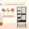 PawHut Ferret Cage Rolling Small Animal Cage 4 Levels Pet Cage 136cm Height for Chinchillas, Squirrels with 3 Doors, Storage Shelf, Tray, Bowl, Water Bottle, Ramps - Charcoal Grey