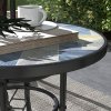 Outsunny ??60 cm Garden Round Coffee Table,  Outdoor Side Table with Tempered Glass Printed Table Top and Foot Pads for Porch, Balcony, Multicolour