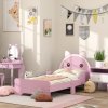 ZONEKIZ Toddler Bed Frame, Kids Bed Cat Design Princess Bed Bedroom Furniture with Guardrails, for 3-6 Years Old, 143L x 74W x 72Hcm - Pink