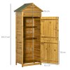 Outsunny Wooden Garden Storage Shed Utility Gardener Cabinet w/ 3 Shelves, Tilted-felt Roof and Two Lockable Doors, 79cm x 49cm x 191.5cm, Natural wood effect