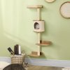 PawHut Cat Tree for Indoor Cats, Wall Mounted Cat Shelf w/ Perch, Cat House, Scratching Post - Beige