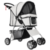 PawHut Pet Stroller for Small Miniature Dogs Cats Foldable Travel Carriage with Wheels Zipper Entry Cup Holder Storage Basket Grey