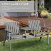 Outsunny 2-Seater Wooden Garden Bench, Antique Loveseat Chair with Table & Parasol Hole, Outdoor Bench for Porch, Patio, Grey