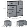 HOMCOM 9 Drawers Storage Chest Dresser Organizer Unit w/ Steel Frame, Wood Top, Easy Pull Fabric Bins, for Bedroom, Hallway, Entryway, Black & Grey