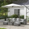 Outsunny 7 Pieces PE Rattan Garden Sofa Set Patio Furniture Set with Glass Table, Stools, Cushions, Pillows, for Outdoor Balcony, Mixed Grey