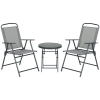 Outsunny Garden Bistro Set, 3 Pieces Table and Chairs Set, Outdoor Garden Furniture with Foldable Breathable Mesh Fabric Armchairs & Glass Top Coffee Table, Light Grey