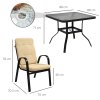 Outsunny 5 Pieces Garden Dining Set, Outdoor Square Dining Table and 4 Cushioned Armchairs, Tempered Glass Top Table w/ Umbrella Hole, Texteline Seats, Beige