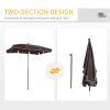 Outsunny 2 x 1.3m Garden Parasol Umbrella, Outdoor Market Table Umbrella with Ruffles & Aluminium Pole, Rectangular Tilting Parasol Sun Shade Canopy, Brown