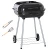 Outsunny Portable BBQ Charcoal Grill with 2 Wheels and Cooking Utensils, Smoker Grill with Lid for Outdoor Barbecues, Camping, Picnic, Courtyard