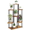 Outsunny 5 Tier Plant Stand Indoor Outdoor, Tiered Corner Steel Wood Plant Shelf for Multiple Plants, Tall Flower Stand Display Rack for Garden Patio Balcony Living Room, Carbonised Finish