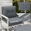 Outsunny 5 Pieces Rattan Garden Furniture Set, Patio Conversation Set with Cushions, Acacia Wood Top Coffee Table and Footstools, Outdoor Table and Chairs for Balcony, Terrace and Conservatory, Grey