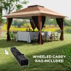 Outsunny 3.6 x 3.6m Pop Up Gazebo with Mesh Sides, UPF50+ Height Adjustable Party Tent Instant Event Shelter with Wheeled Carry Bag and Sand Bags for Garden, Patio, Brown