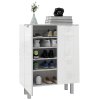 HOMCOM Shoe Cabinet, Compact Shoe Storage Cabinet with Soft-Close Hinges and Adjustable Shelves for 15-20 Pairs of Shoes, High Gloss White