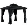 Outsunny 3 x 3.7m Outdoor Hardtop Gazebo Canopy Aluminium Frame with 2-Tier Roof & Mesh Netting Sidewalls for Patio, Dark Grey