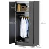 HOMCOM High Gloss Wardrobe, 2 Door Wardrobe with Hanging Rod and Storage Shelf, Clothes Storage Organizer with Anti-tipping Design for Bedroom, Grey