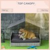 PawHut Wicker Dog Bed, Elevated Rattan Dog House with Removable Cushion and Canopy, for Small and Medium Dogs, 98 x 69 x 70cm - Dark Grey