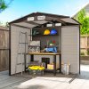 Outsunny 4.3 x  6.2 ft Garden Shed, Galvanised Metal Shed, Easy to Assemble, with Lockable Door, Gloves and 2 Vents Outdoor Tool Storage, Oak