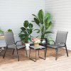 Outsunny 3 Pieces Outdoor Bistro Set, Patio Stackable Armchairs with Breathable Mesh Fabric and SPC Board Coffee Table, Light Grey
