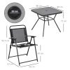Outsunny 5-Piece Garden Dining Set with 4 Foldable Armchairs, Outdoor Furniture Set with Parasol Hole and Wood-plastic Composite Top Dining Table, Mesh Seat, Black