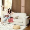 HOMCOM Modern 3 Seater Sofa with Spring Cushion, 210 cm Fabric Sofa Couch with Cup Holders, Upholstered Settee for Living Room, Bedroom, Home Office, Cream White