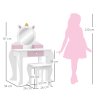 ZONEKIZ Kids Dressing Table Kids Vanity Table Girls Dressing Table with Mirror and Stool, Drawer, Storage Boxes, Unicorn Design, for Toddles Ages 3-6 Years - White and Pink