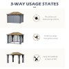 Outsunny 3 x 3.6m Hardtop Gazebo Canopy with Polycarbonate Roof, Aluminium Frame, Permanent Pavilion Garden Gazebo with Netting and Curtains - Grey