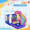Outsunny Bouncy Castle for Children, 5 in 1 Inflatable Bounce House Unicorn Design with Blower, Slide, Climbing Wall, Basketball Hoop, for Ages 3-8 Years