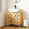 HOMCOM Under Sink Bathroom Cabinet, Bamboo Freestanding Under Sink Cabinet with Adjustable Shelf and Slat Doors for Basin without Pedestal, Natural